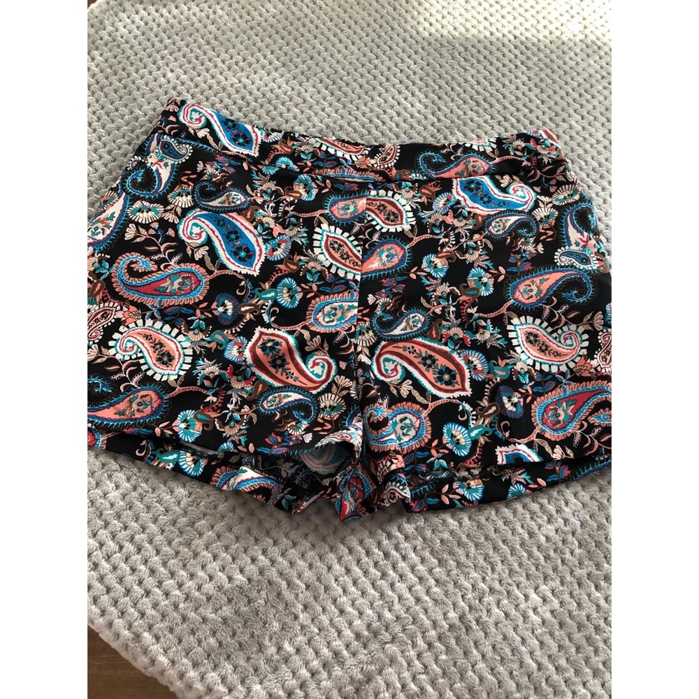 Paisley Print Women’s Casual Shorts - Black with Turquoise & Coral